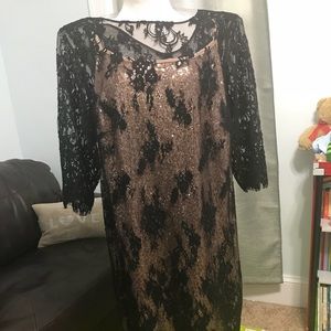 Marina Rinaldi sequin/lace overlay evening dress